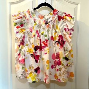 Fairhope Watercolor Print Blouse Medium NWT